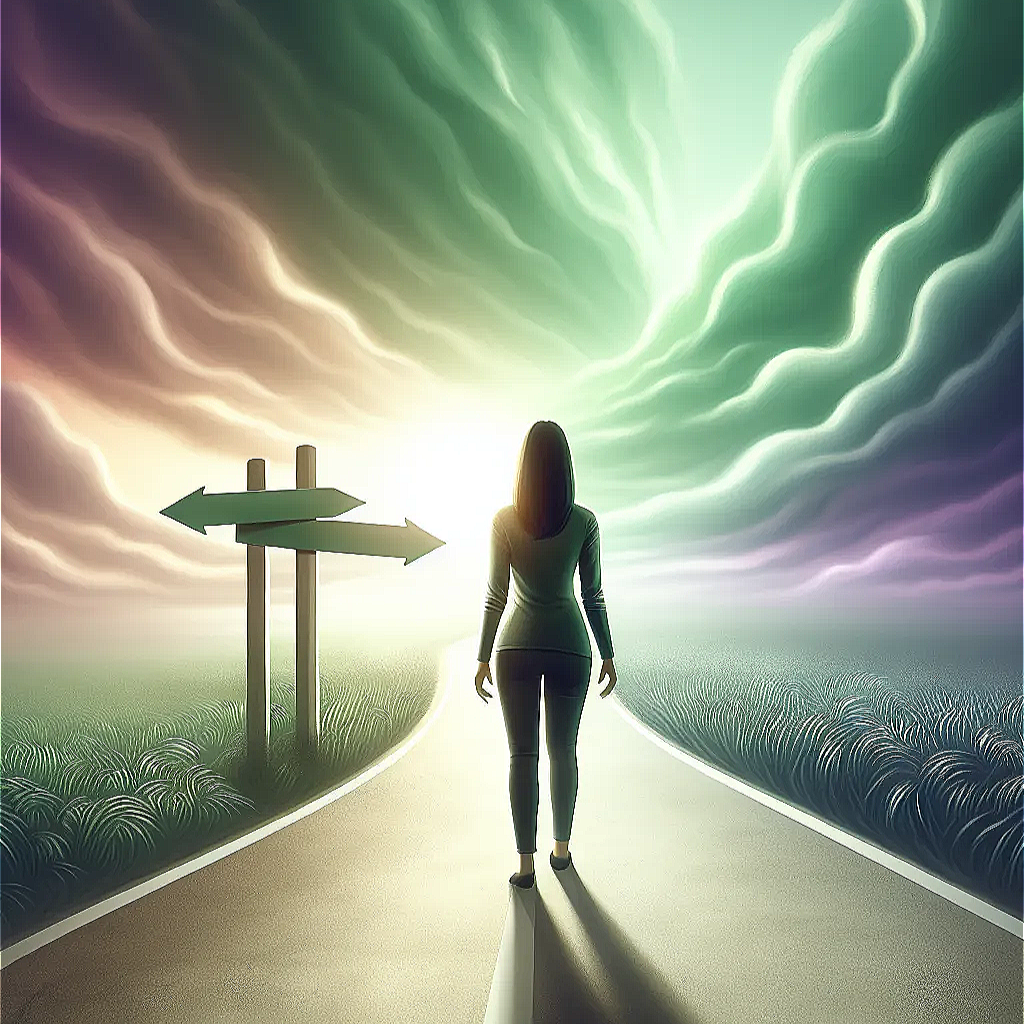 A woman in the road faced with a choice to make.